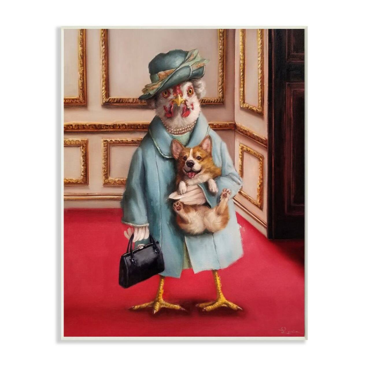 Stupell Industries Queen Chicken with Corgi Wood Wall Plaque